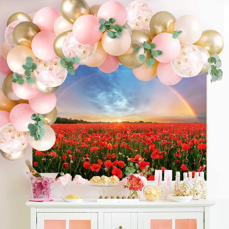 Baocicco 5x4ft Background for Sunset Rainbow Sky Red Poppy Field Photography Backdrop Outdoor Wedding Backdrop Spring Natural Scenery Wedding Ceremony Valentine's Day Vacation Photo Studio Props - Image 4